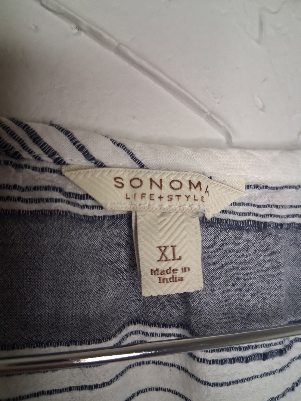 Sonoma Lifestyle XL White Blue Striped Peasant Blouse 100% Cotton 3/4 Sleeve Boh - Picture 3 of 8